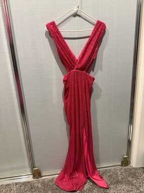 Hello Molly Hot Pink Sequin Plunge Maxi Dress
